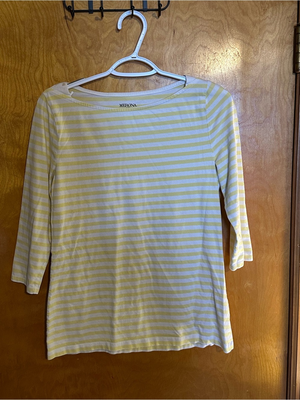 Merona Yellow and White Striped Boatneck Long Sleeve Top